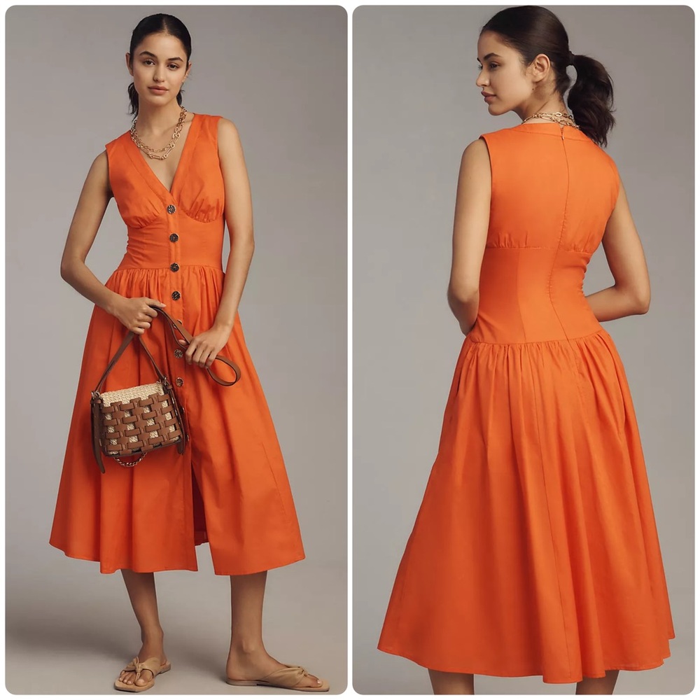 Anthropologie size 2 Hutch Indy Sleeveless V-Neck Button-Front Midi Dress - Picture 1 of 8